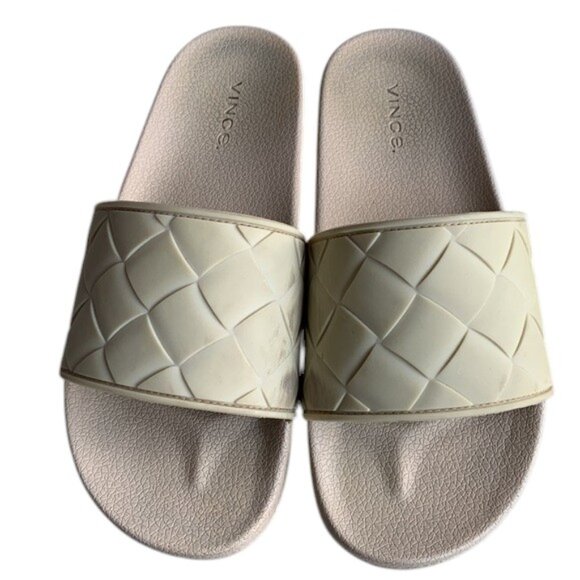 Vince Watley Woven EVA Slides Womens 10 Ivory Slip On Sandals Lightweight Casual - Picture 1 of 16